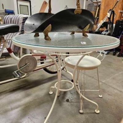 #4502 â€¢ Patio Table with Glass Top, Stool and Firewood Holder
