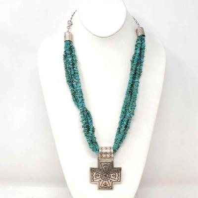 #410 â€¢ Native American Sterling Silver & Turquoise Necklace, 11g
