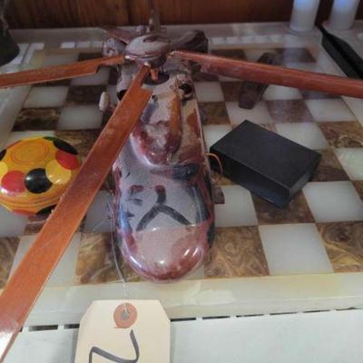 #2056 â€¢ Granite Chessboard, Wooden Helicopter, Wooden Jewelry Box
