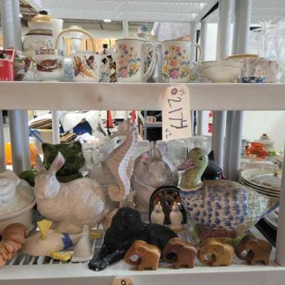 #2174 â€¢ Cups, Tea Pots, Animal Figurines and Cookie Jars
