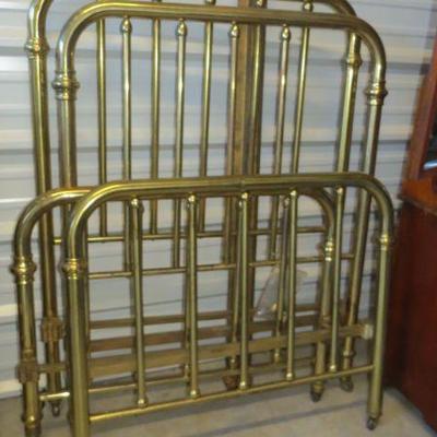 Antique Brass Beds (Two single beds with rails) $200 ea