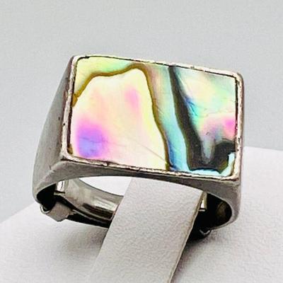 Rainbow Signet Sterling Silver Ring, Adjustable
