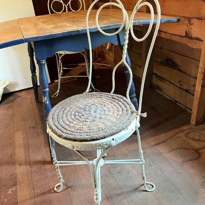 (2) Vintage Ice Cream Parlor Chairs & Charming Rustic Drop Leaf Table

