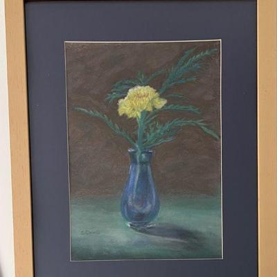 â€œE. Dean Câ€ Flower In Blue Vase Pastel
