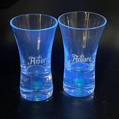 Pair Of Di Amore Lead Shot Glasses - Glowing Blue!
