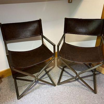 (2) Mid Century Leather & Metal Director Style Chairs

