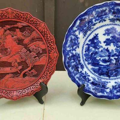 (2) Asian Art Plates
