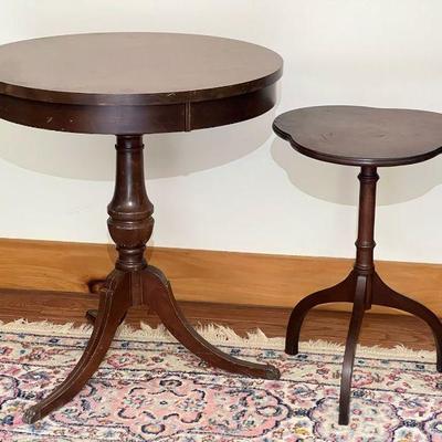 Vintage Mersman Round Solid Wood Side Table With Brass Claw Feet & Smaller Side Table
