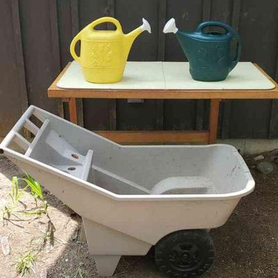 Flower Cart And (2) Watering Cans
