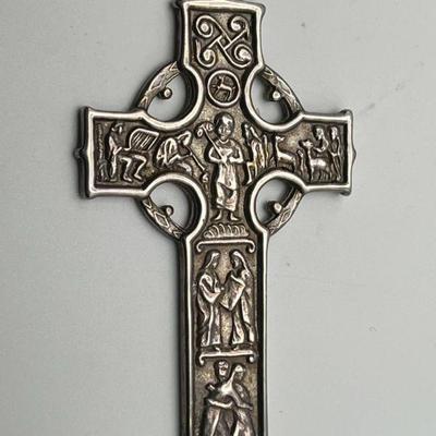 Large Sterling Silver 925 Celtic Cross Pendant, Biblical Figures
