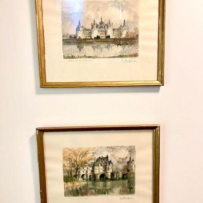 (2) Signed Watercolors Of French Palaces By â€œla Brigeâ€
