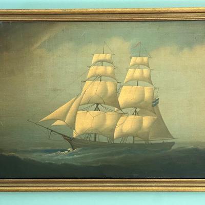 Unsigned Oil Painting Of Ship At Sea Purchased 1975
