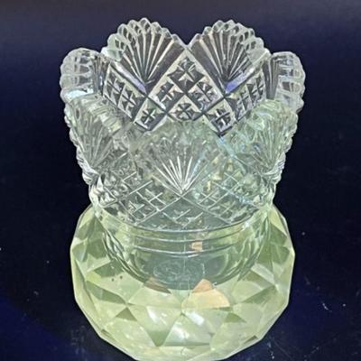 Early 1900's American Brilliant Cut Glass Fan And Diamond Toothpick Holder

