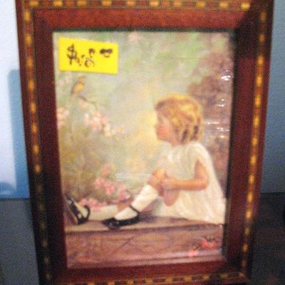 Vintage Little Girl Looking at a Bird