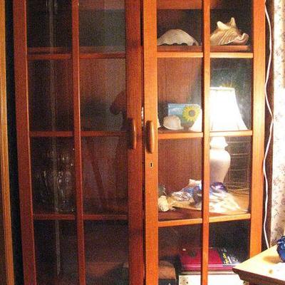 Tall Oak Shelf with Glass Doors