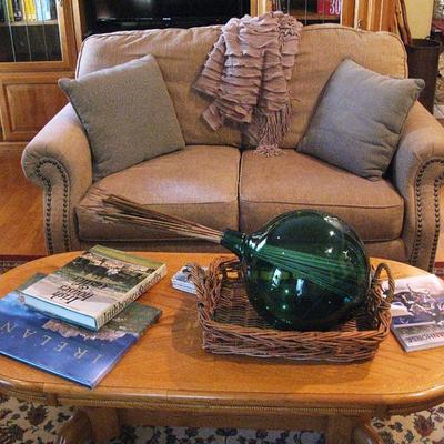 Upholstered Loveseat with Nailhead Trim Wood Feet