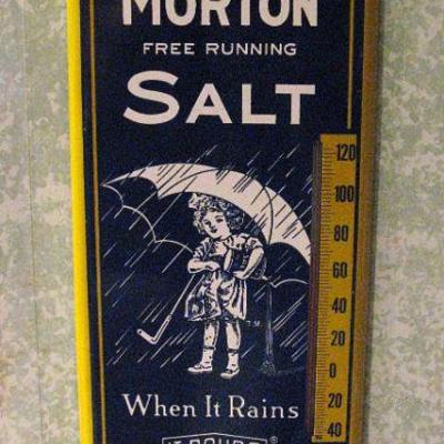 Vintage Morton Salt "When It Rains It Pours" Tin Litho Thermometer