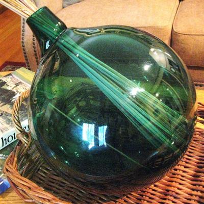 Large Round Green Glass Bulb Vase