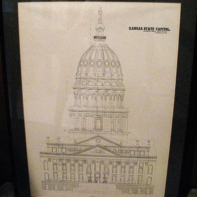 Kansas State Capital Sketch Framed