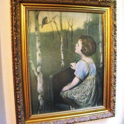 Antique 1920s Litho Print Framed Spring Song by Simon Glucklich Art Deco