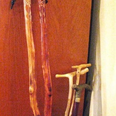Walking Sticks with Leather Straps and Walking Canes / Vintage Copper Umbrella Stand