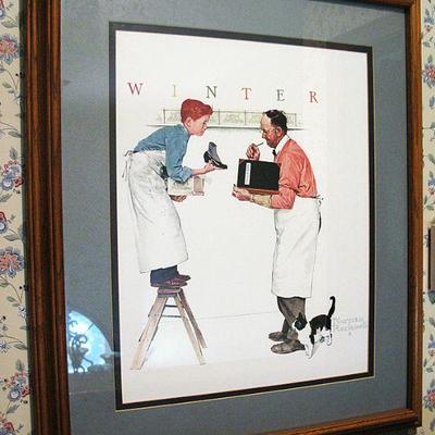 Norman Rockwell Boy and Shopkeeper Winter Print Framed