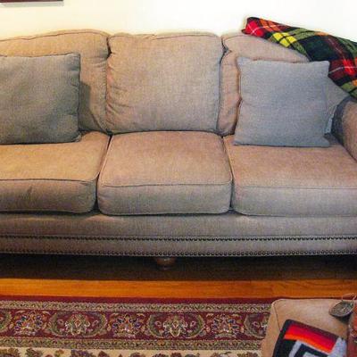 Upholstered Sofa with Nailhead Trim Wood Feet