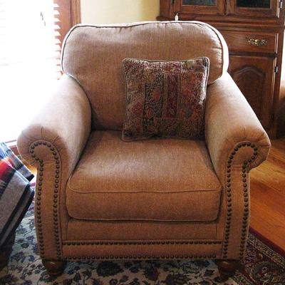 Upholstered Chair with Ottoman Nailhead Trim Wood Feet