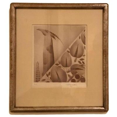 WILLIAM E. HENTSCHEL (1892-1962) POCHOIR | Gazelle midst tropical vegetation A Stenciled Aquatint on paper Signed in pencil 