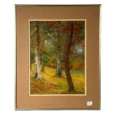 (2pc) ISABELL HICKEY (1872-1931) | Trees in autumn pastel on paper. Signed and dated 