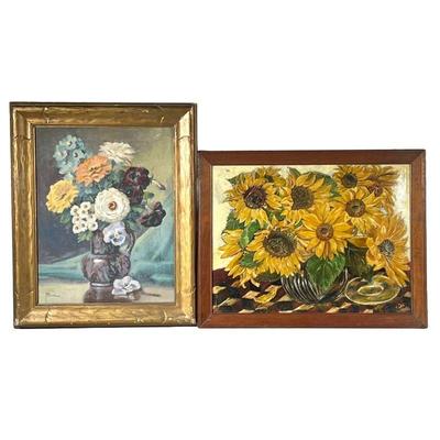 (2pc) AMERICAN STILL LIFE PAINTINGS | Including HARRY HAMBRO HOWE (1886-1968) tabletop still life of flowers in a vase; plus an Oil on...