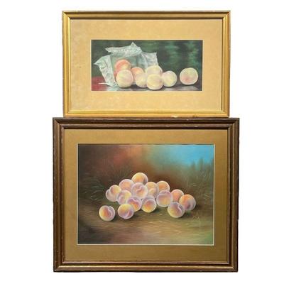 (2pc) PEACHES PASTEL STILL LIFES | Both framed under glass and with Hudson River galleries, Ossining, New York, label on verso, no...