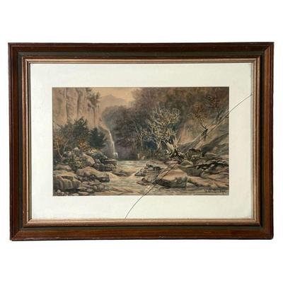 WORTHINGTON WHITTREDGE (1820-1910) | Signed W Whittredge (1820-1910) lower right. Watercolor of stream in a gorge. 