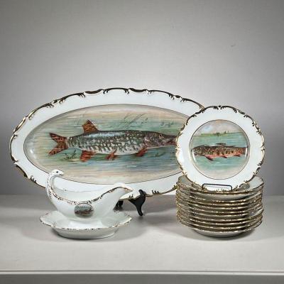 (14pc) FISCHER & MIEG FISH PLATES | Austrian, 19th/ 20th century each plate hand painted with a different fish in a colorful watery...