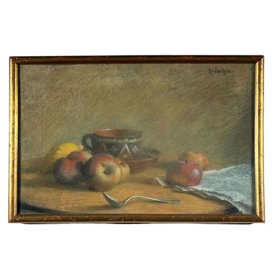 EMIL BRISCHLE (1884-1966) | still life with fruits, cup, and spoon. Pastel on paper. Signed Brischle upper right 