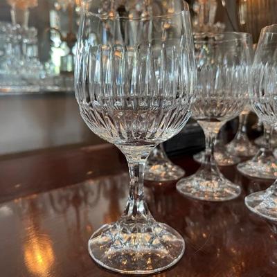 set of vintage French crystal wine and water glasses, 12 wine, 12 water