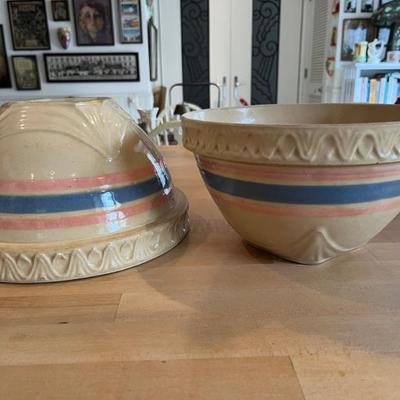 antique, vintage and new stoneware mixing bowls