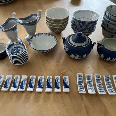 blue and white china--Wedgwood, Chinese, Japanese