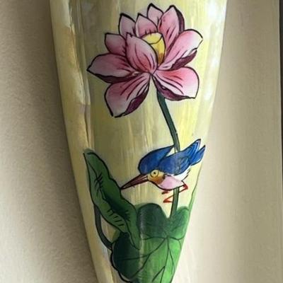 vintage and antique ceramic wall pockets, made in Japan, flowers, birds, dogs, figures