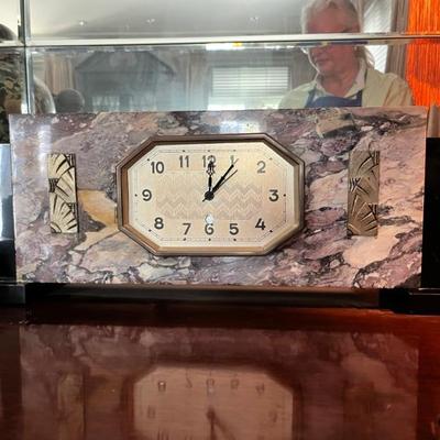 Art Deco style mantel clock in a marble case, 24"l, maker unknown