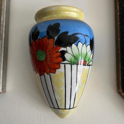 vintage and antique ceramic wall pockets, made in Japan, flowers, birds, dogs, figures