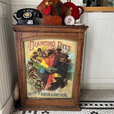 Antique store display cabinet for Diamond Dyes