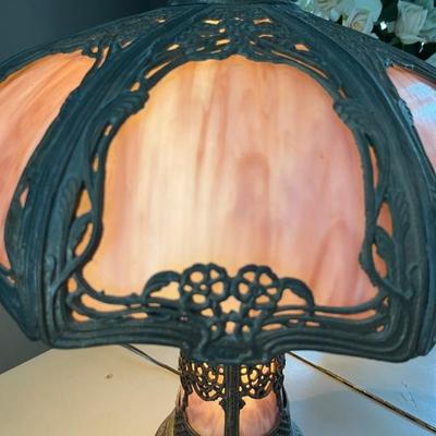 rose slag glass lamp, marked FD, very good condition, antique, Art Nouveau 