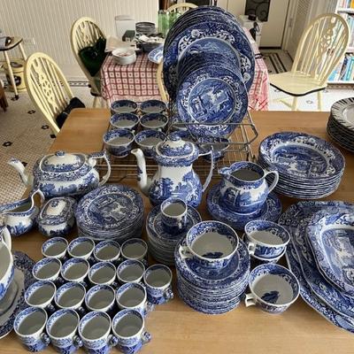 Spode â€œBlue Italianâ€â€”this set will be sold by the piece 
8 dinner plates
10 rim soup plates
10 salad plates
15 brand and butter...