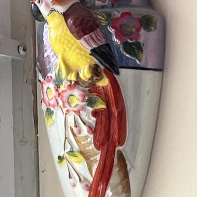 vintage and antique ceramic wall pockets, made in Japan, flowers, birds, dogs, figures