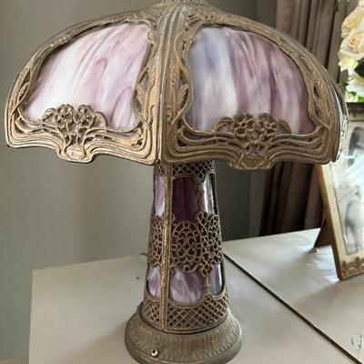 rose slag glass lamp, marked FD, very good condition, antique, Art Nouveau 