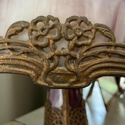 rose slag glass lamp, marked FD, very good condition, antique, Art Nouveau 