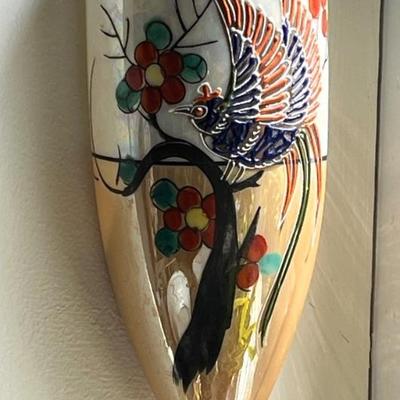 vintage and antique ceramic wall pockets, made in Japan, flowers, birds, dogs, figures
