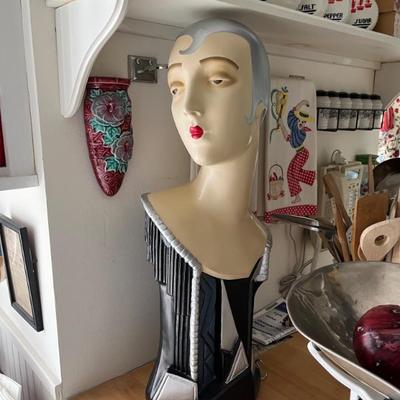 Fabulous Art Deco style mannequin bust, hand painted,  shop counter display