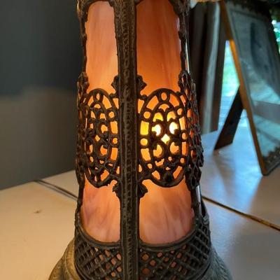 rose slag glass lamp, marked FD, very good condition, antique, Art Nouveau 